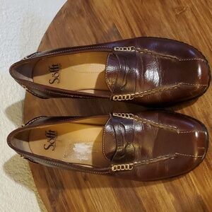 Sofft |Womens Brown leather Wedge Loafer Shoes Slip On Comfort Heels Sz.7.5